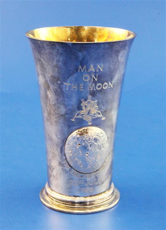 A cased limited edition late 1960s silver beaker to commemorate the The Moon Landing, July 20th, 1969,